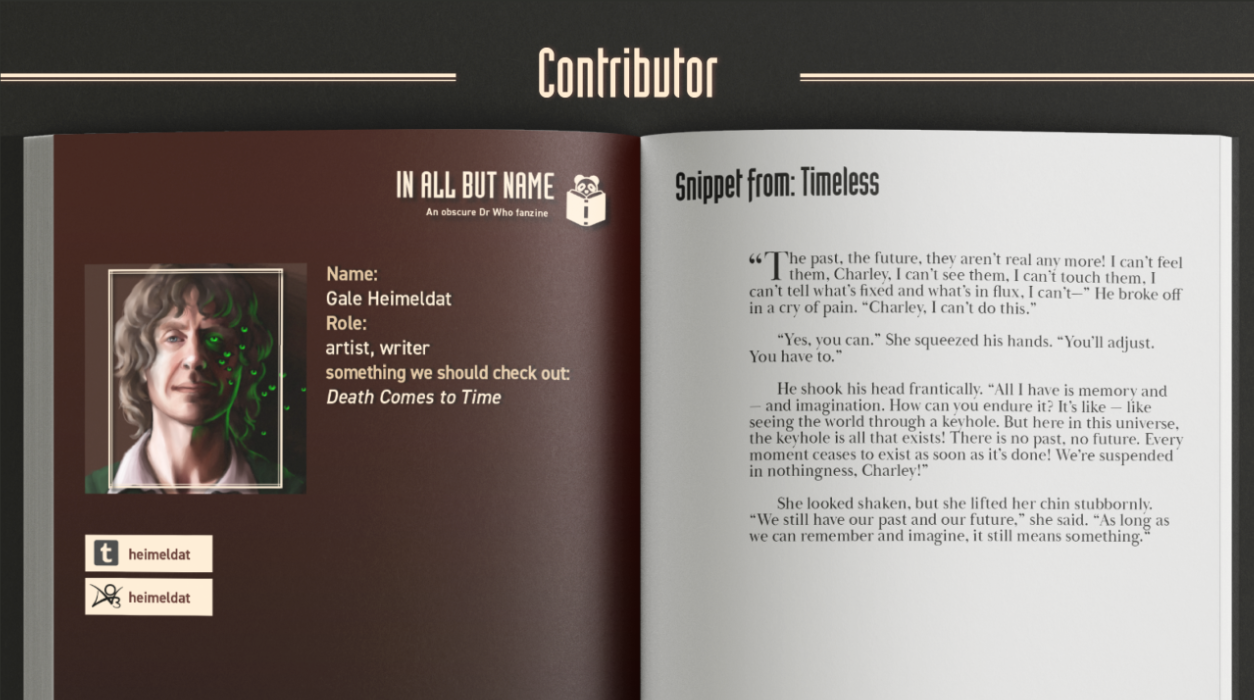 Intro Post für Autoren is im Stil eines Buch Mockups gestaltet.  Auf der Linken Seite ist das Profil abgedruckt und auf der rechten ein Auszug aus einem früheren Werk